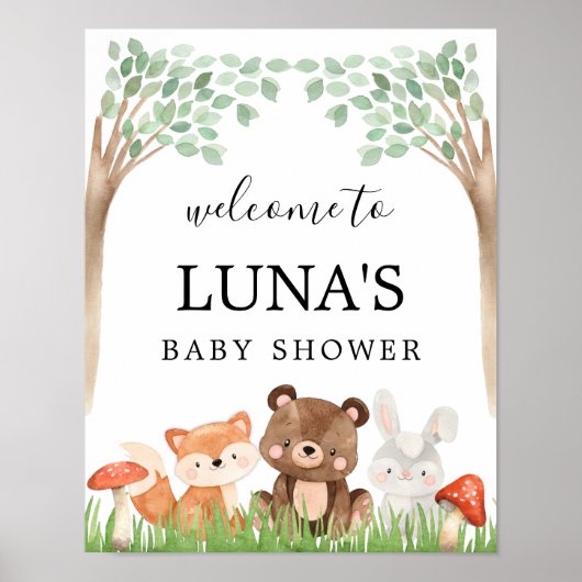 Welkomstteken Baby shower Woodland Poster (Voorkant)