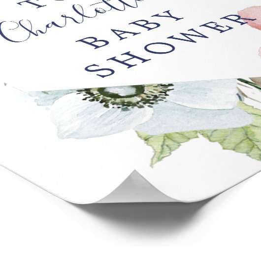 Welkomstteken bij Navy & Blush Baby shower Poster (Hoek)