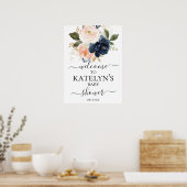 Welkomstteken bij Navy en Blush Baby shower Poster (Keuken)