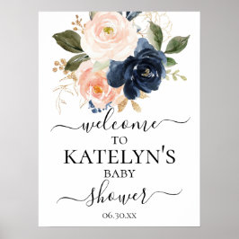 Welkomstteken bij Navy en Blush Baby shower Poster