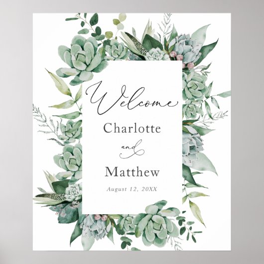 Welkomstteken bij Succulent en Eucalyptus Wedding Poster (Voorkant)