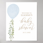 Welkomstteken Blauw ballon Eucalyptus Baby shower Poster (Voorkant)