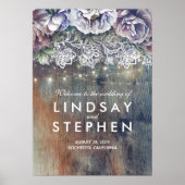 Welkomstteken blauwe en maroon Floral Wedding Poster (Voorkant)