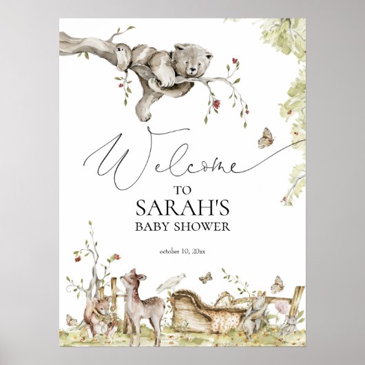 Welkomstteken bos Baby shower bosdieren Poster (Voorkant)