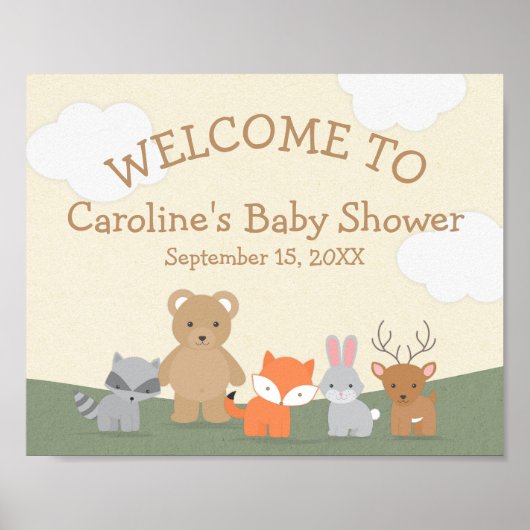 Welkomstteken bos Baby shower bosdieren Poster (Voorkant)