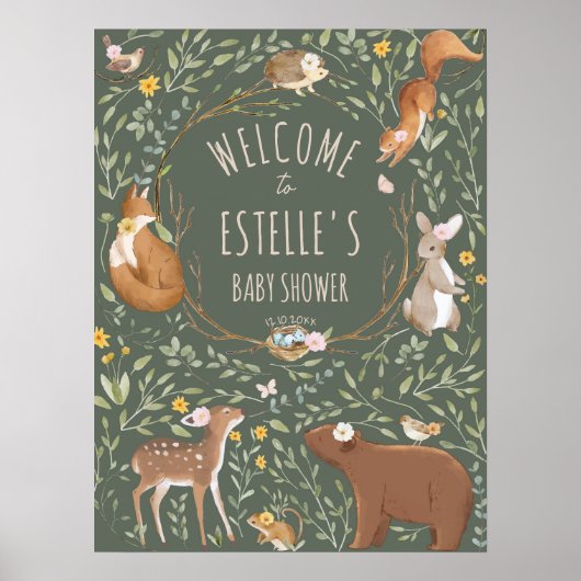 Welkomstteken bos Baby shower bossen Poster (Voorkant)