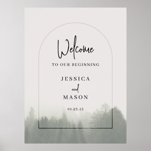 Welkomstteken bosgebergte Bossen Pine Weddenschap Poster (Voorkant)