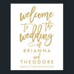 Welkomstteken chic Hand Lettered Gold Wedding Poster<br><div class="desc">Persoonlijk welkomstbord met namen en hashtag in goud en wit.</div>