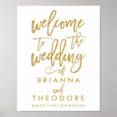 Welkomstteken chic Hand Lettered Gold Wedding Poster (Voorkant)