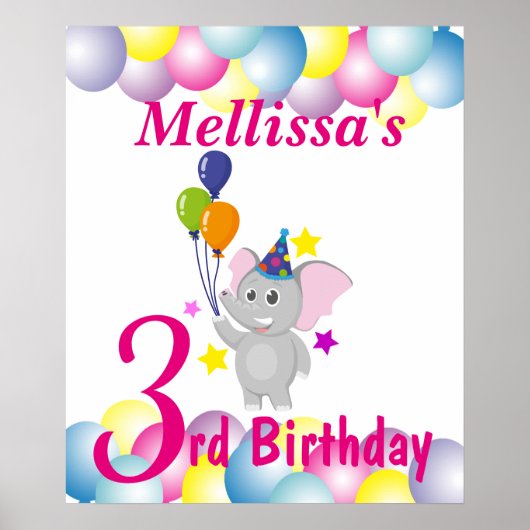 Welkomstteken Elephant met de naam Birthday party Poster (Voorkant)