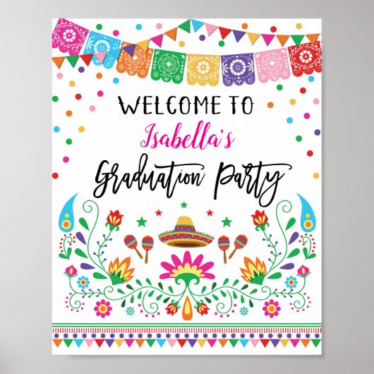 Welkomstteken Floral Fiesta Graduation Party Poster (Voorkant)