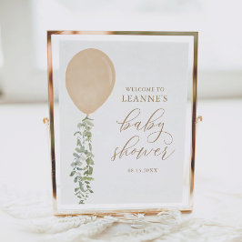 Welkomstteken Gold ballon Eucalyptus Baby shower Poster