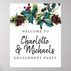 Welkomstteken Holly and Berries Engagement Party Poster