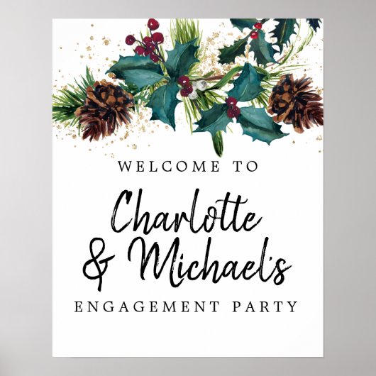 Welkomstteken Holly and Berries Engagement Party Poster (Voorkant)