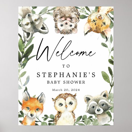 Welkomstteken klein Baby shower Woodland Poster (Voorkant)