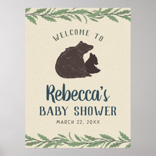 Welkomstteken klein Beer Rustisch Baby shower Poster (Voorkant)