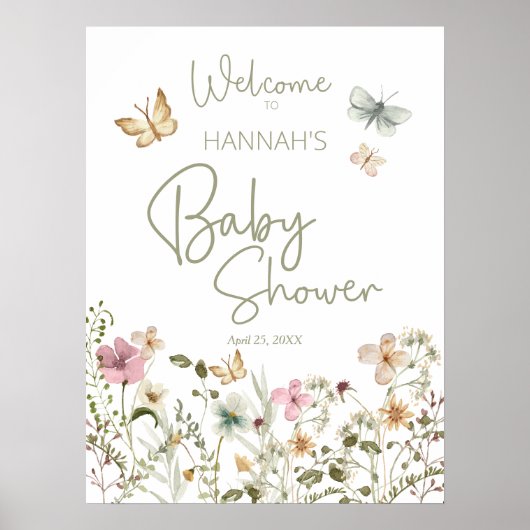 Welkomstteken klein Butterfly Girl Baby shower Poster (Voorkant)