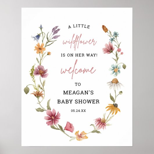 Welkomstteken kleine wilde bloemen Baby shower Poster (Voorkant)