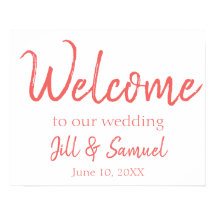 Welkomstteken loffend koraal en witbruiloft