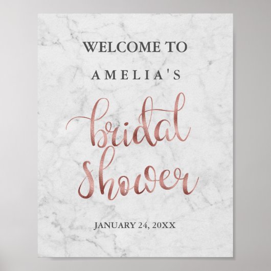 Welkomstteken Marble Faux Roos Gold Vrijgezellenfe Poster (Voorkant)