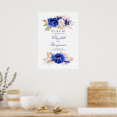 Welkomstteken marineserie en roze Floral Wedding Poster (Keuken)