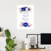Welkomstteken marineserie en roze Floral Wedding Poster (Thuiskantoor)
