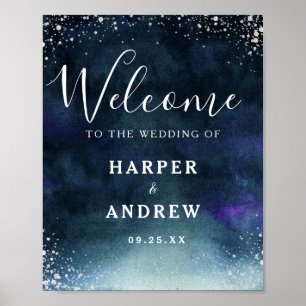 Welkomstteken marinier Blue Silver Wedding Poster