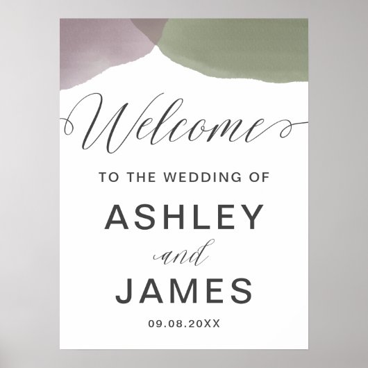 Welkomstteken Paars en Sage Green Wedding Poster (Voorkant)