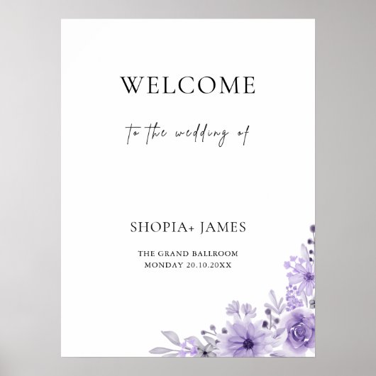 Welkomstteken Paarse bruiloft Poster (Voorkant)
