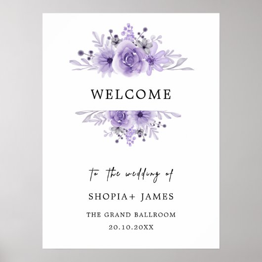 Welkomstteken Paarse bruiloft Poster (Voorkant)
