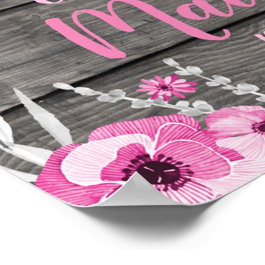 Welkomstteken Poster Elephant Rustic Pink Floral (Hoek)