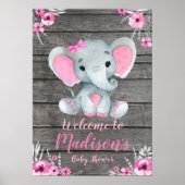 Welkomstteken Poster Elephant Rustic Pink Floral (Voorkant)