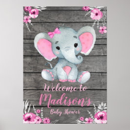 Welkomstteken Poster Elephant Rustic Pink Floral