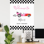 Welkomstteken roze auto Baby shower Poster (Thuiskantoor)