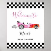 Welkomstteken roze auto Baby shower Poster (Voorkant)