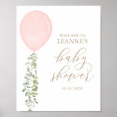 Welkomstteken Roze ballon Eucalyptus Baby shower Poster (Voorkant)