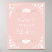 Welkomstteken Roze Boho Daisy Baby shower Poster (Voorkant)