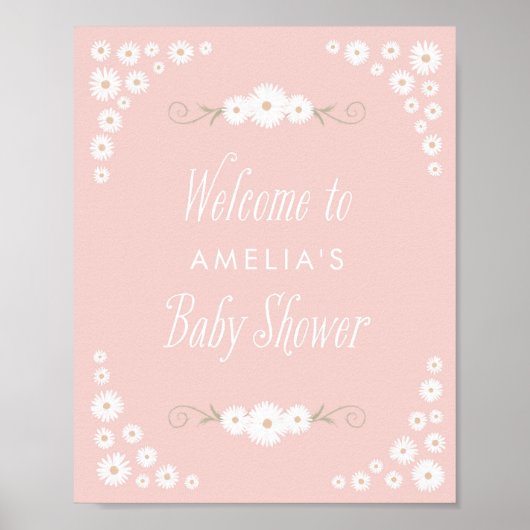 Welkomstteken Roze Boho Daisy Baby shower Poster (Voorkant)