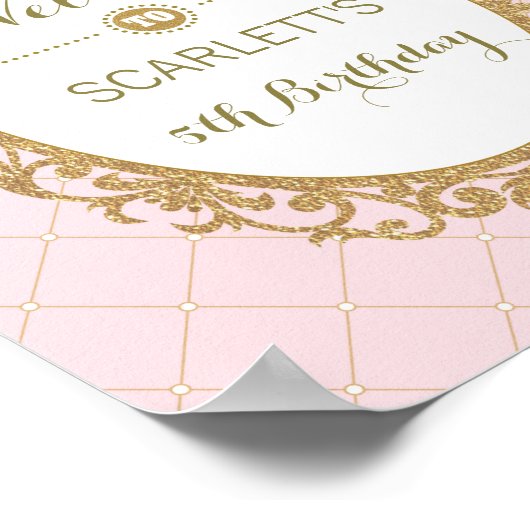Welkomstteken roze en gouden prinses Birthday Part Poster (Hoek)