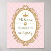 Welkomstteken roze en gouden prinses Birthday Part Poster (Voorkant)