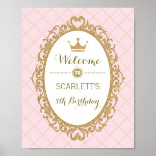 Welkomstteken roze en gouden prinses Birthday Part Poster