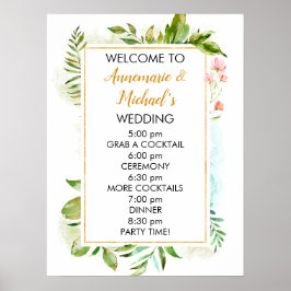 Welkomstteken roze en groene Floral Wedding Poster
