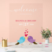 Welkomstteken Tortelduifjes en harten bruiloft Acryl Bord (Huwelijk)