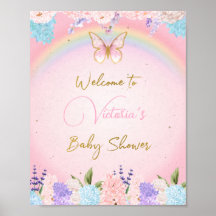 Welkomstteken van baby shower, Butterflies-regenbo