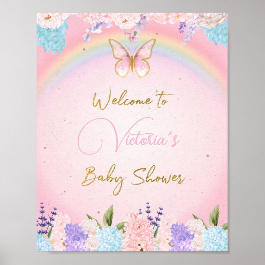 Welkomstteken van baby shower, Butterflies-regenbo Poster (Voorkant)