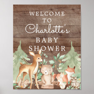 Welkomstteken van Baby shower Woodland Animals Poster