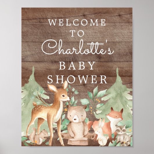 Welkomstteken van Baby shower Woodland Animals Poster (Voorkant)