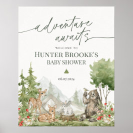 Welkomstteken van Baby shower Woodland Animals Poster