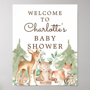 Welkomstteken van Baby shower Woodland Animals Poster