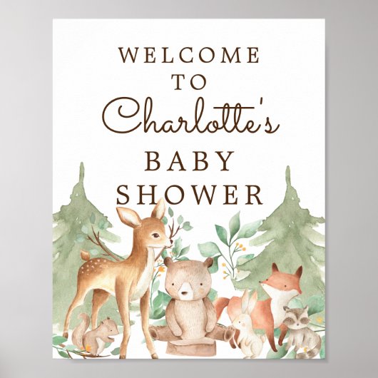 Welkomstteken van Baby shower Woodland Animals Poster (Voorkant)